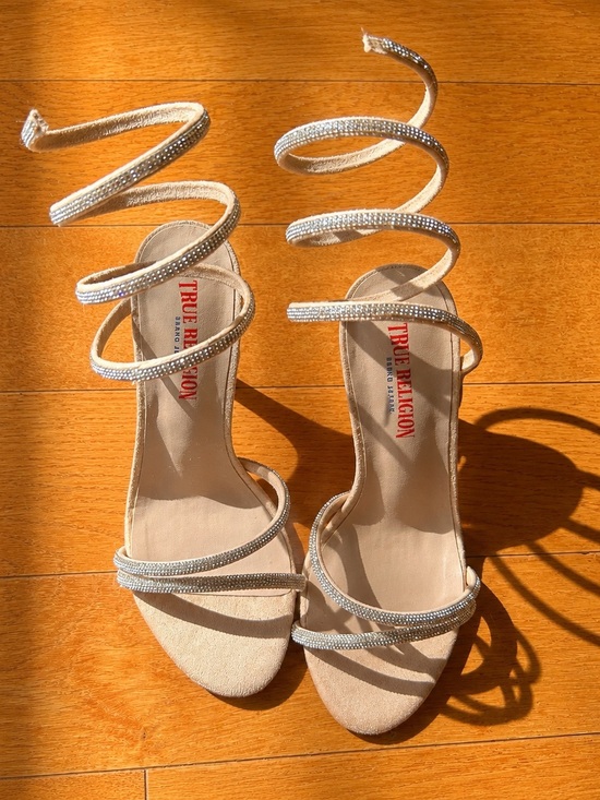 True Religion Shoes - Rhinestone embellished silver evening heels for women
